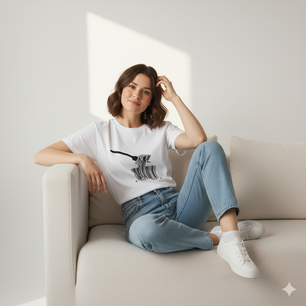 WHITE GRAPHIC BARCODE BASIC TEES