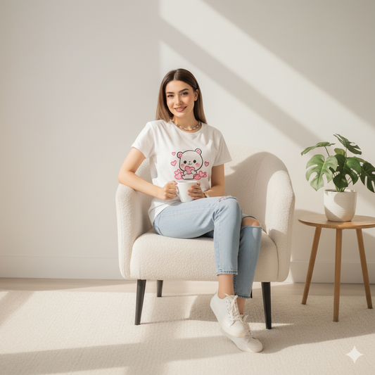 Bear Hearts Printed Basic Tees