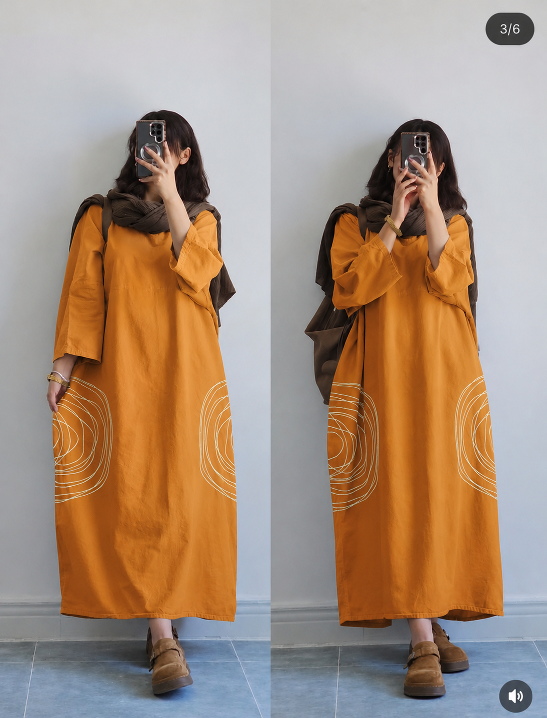 Premium Women's Linen Maxi Dress with Round Embroidery Relaxed Fit