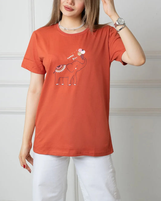 Elephant-Inspired Fashion Printed Basic Tees