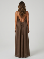 STUNNING BACKLESS MAXI DRESS - DUSTY BROWN
