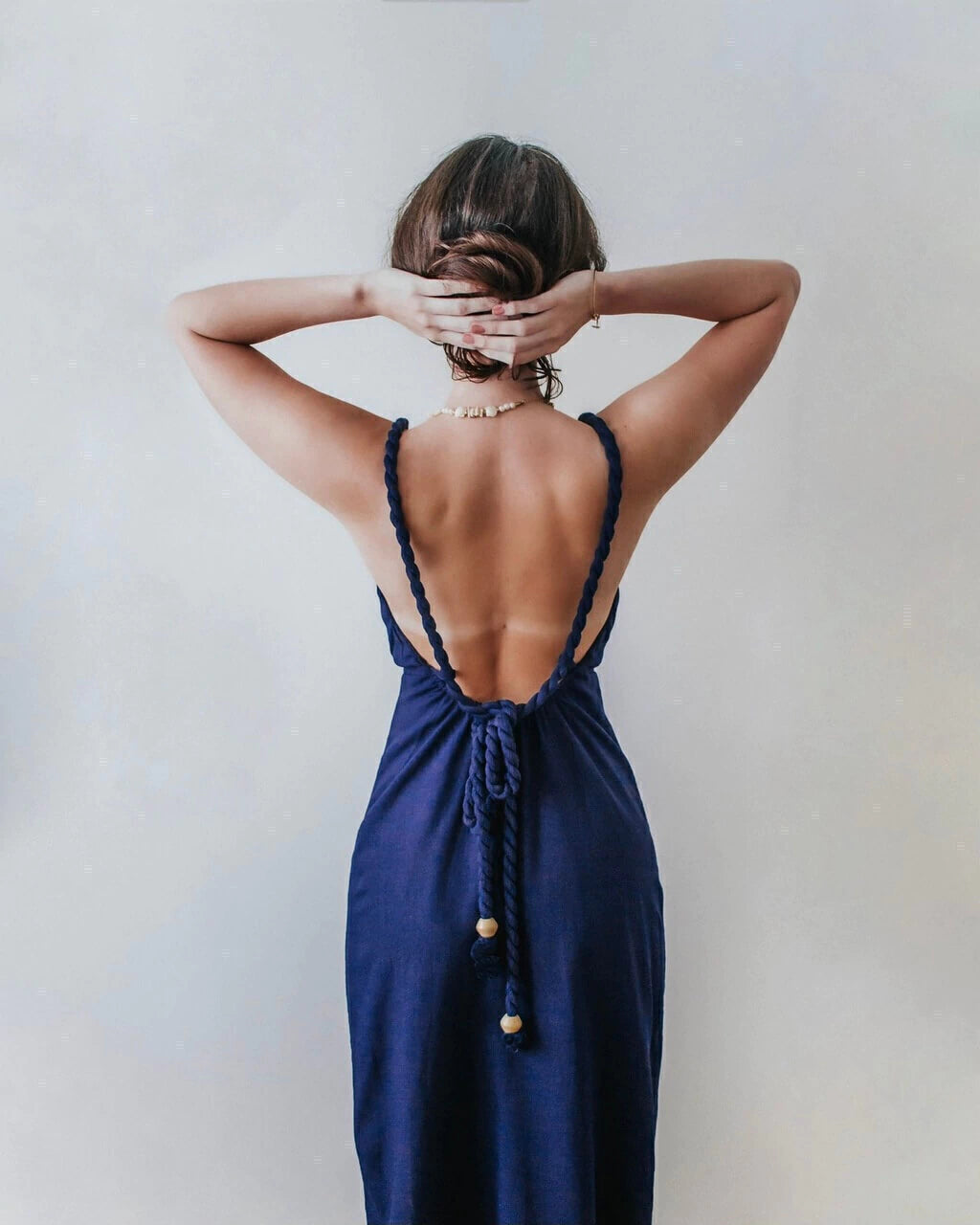 LUNA BACKLESS LINEN MAXI DRESS - MIDNIGHT BLUE