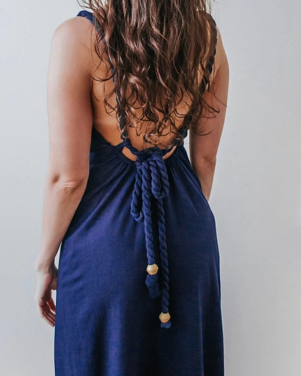 LUNA BACKLESS LINEN MAXI DRESS - MIDNIGHT BLUE