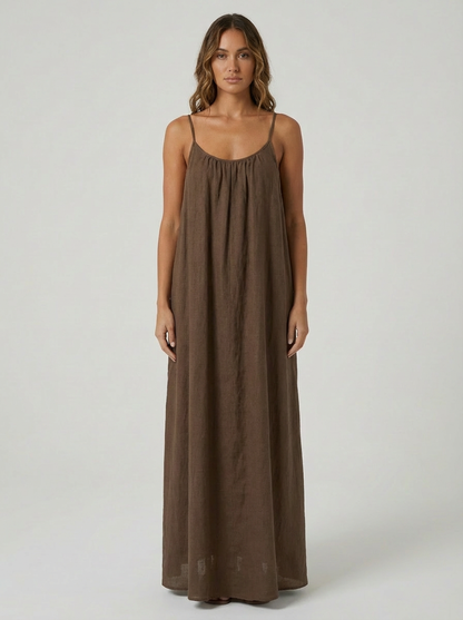 STUNNING BACKLESS MAXI DRESS - DUSTY BROWN