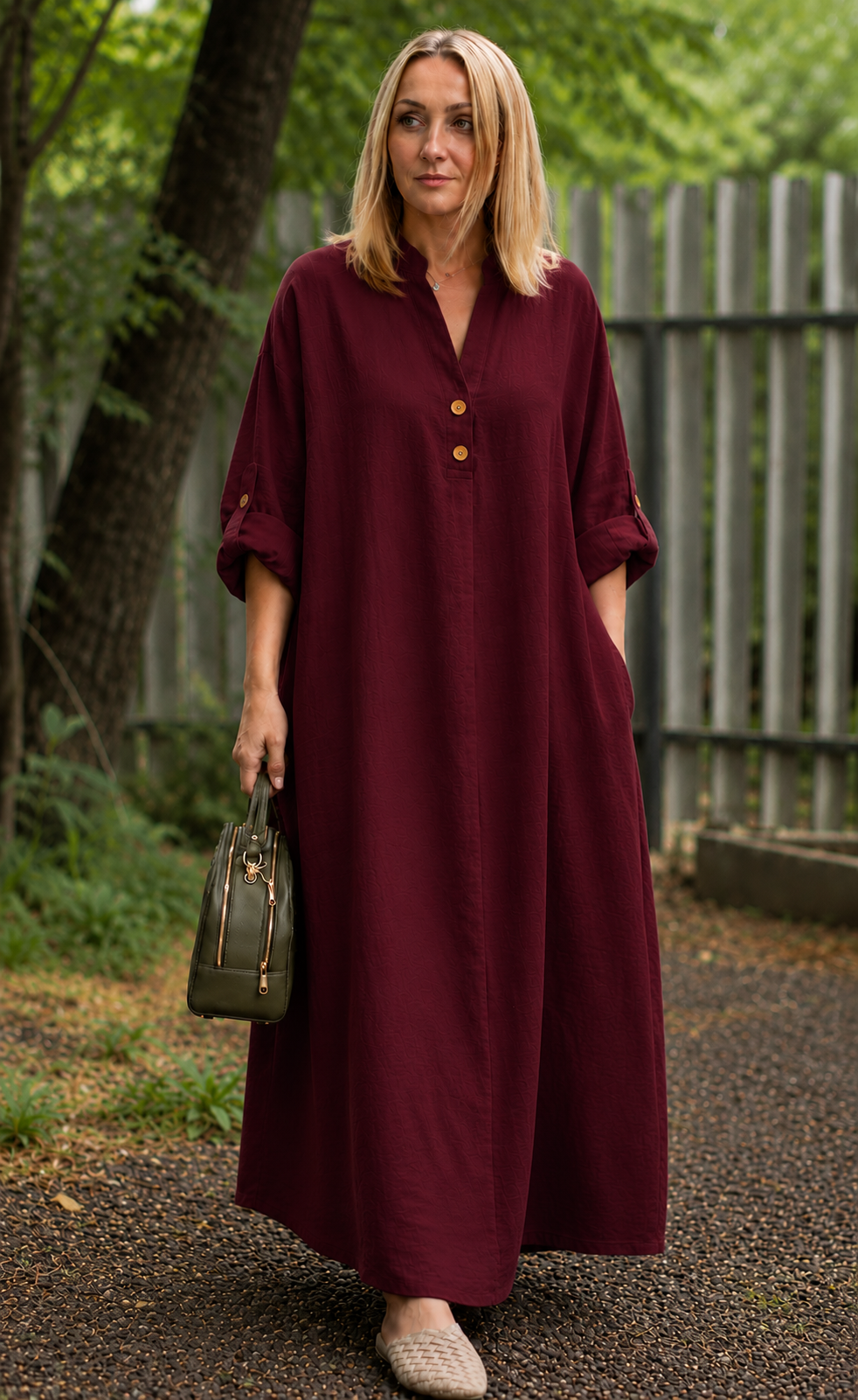 Premium Women's Linen Maxi Dress Relaxed Fit Button Front Long Dress