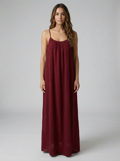 STUNNING BACKLESS MAXI DRESS - DEEP RED