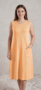 Premium Vertical Stripe Sleeveless Nighty with Pocket
