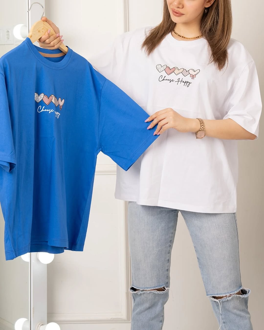 Multi heartPrinted Drop Shoulder Tees