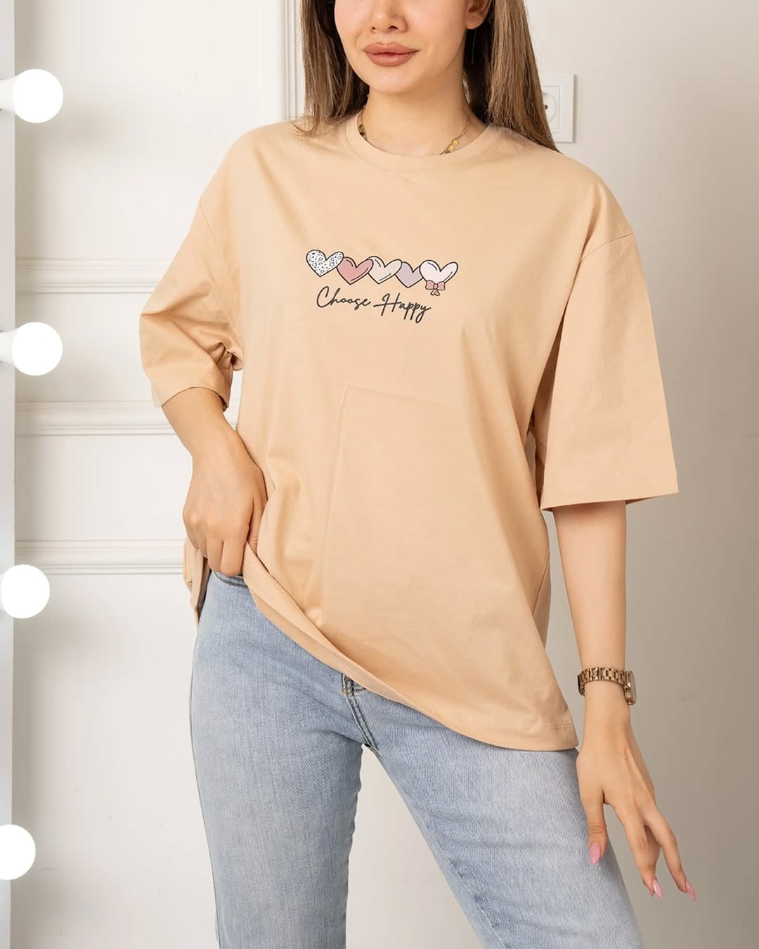 Multi heartPrinted Drop Shoulder Tees