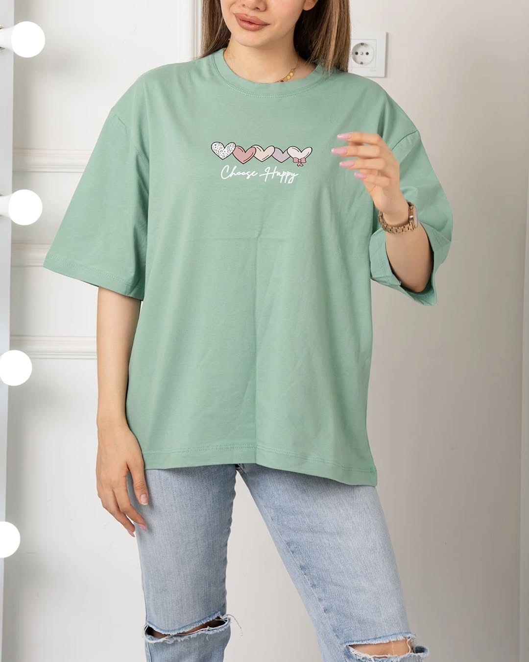 Multi heartPrinted Drop Shoulder Tees