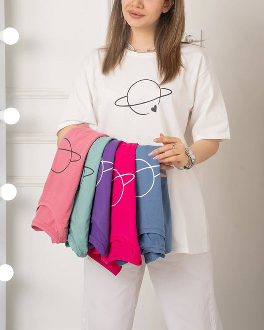 Planet Printed Drop Shoulder Tees