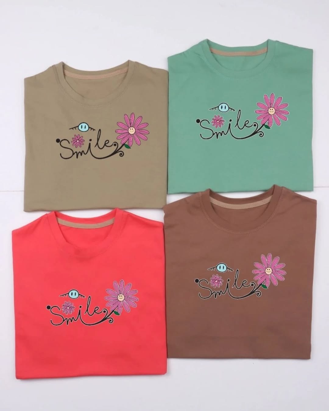 Smiley Flowers Printed Drop Shoulder Tees