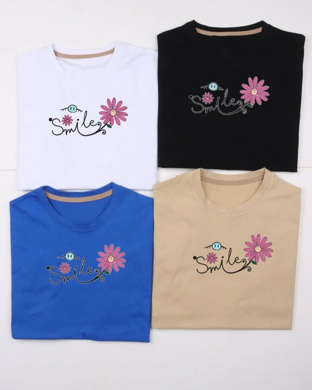Smiley Flowers Printed Drop Shoulder Tees