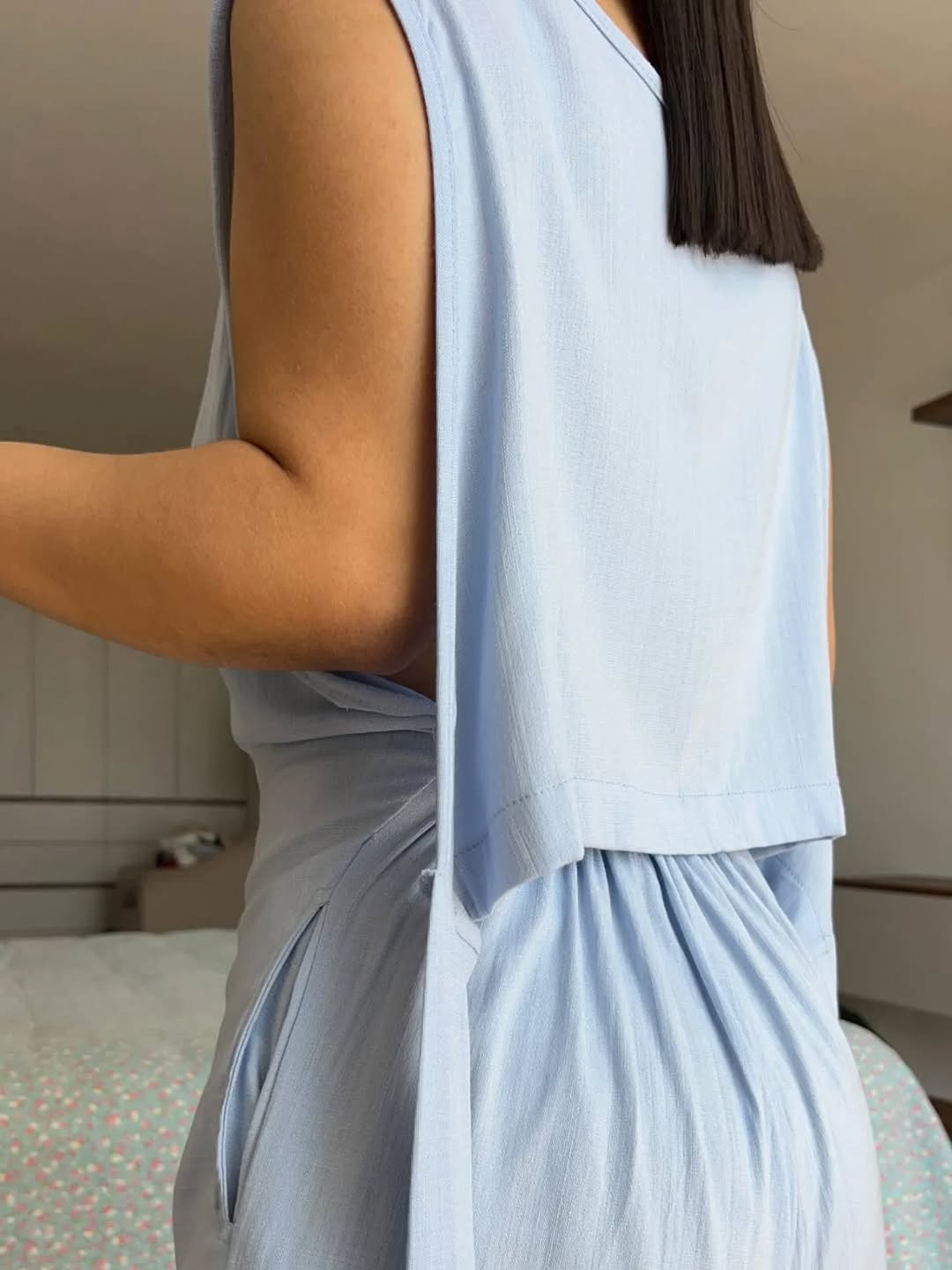 ROMINA LINEN ONE-PIECE OUTFIT JUMPSUIT - MISTY BLUE