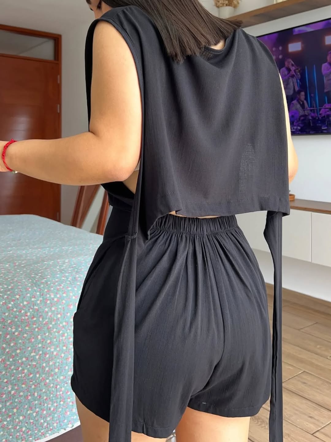 ROMINA LINEN ONE-PIECE OUTFIT JUMPSUIT - BLACK