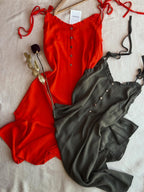 Soft Linen Tie-Shoulder Button Front Maxi Ankle Length Dress