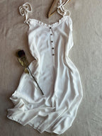 Soft Linen Tie-Shoulder Button Front Maxi Ankle Length Dress