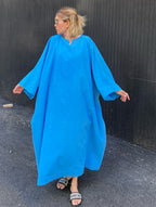 Premium Linen Batwing Kaftan Dress | Oversized Relaxed Fit Maxi Dress for Women
