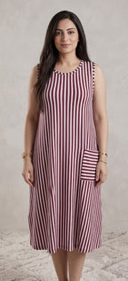 Premium Vertical Stripe Sleeveless Nighty with Pocket