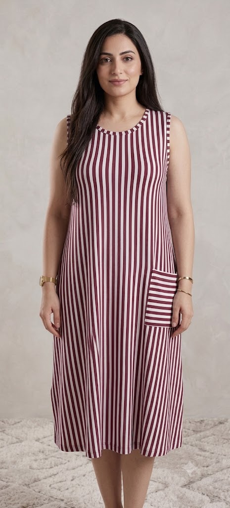 Premium Vertical Stripe Sleeveless Nighty with Pocket