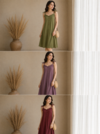 Soft Linen Tie-Shoulder Button Front Maxi Knee Length Dress