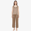 SILK TOP & PAJAMA SET - LIGHT COFFEE