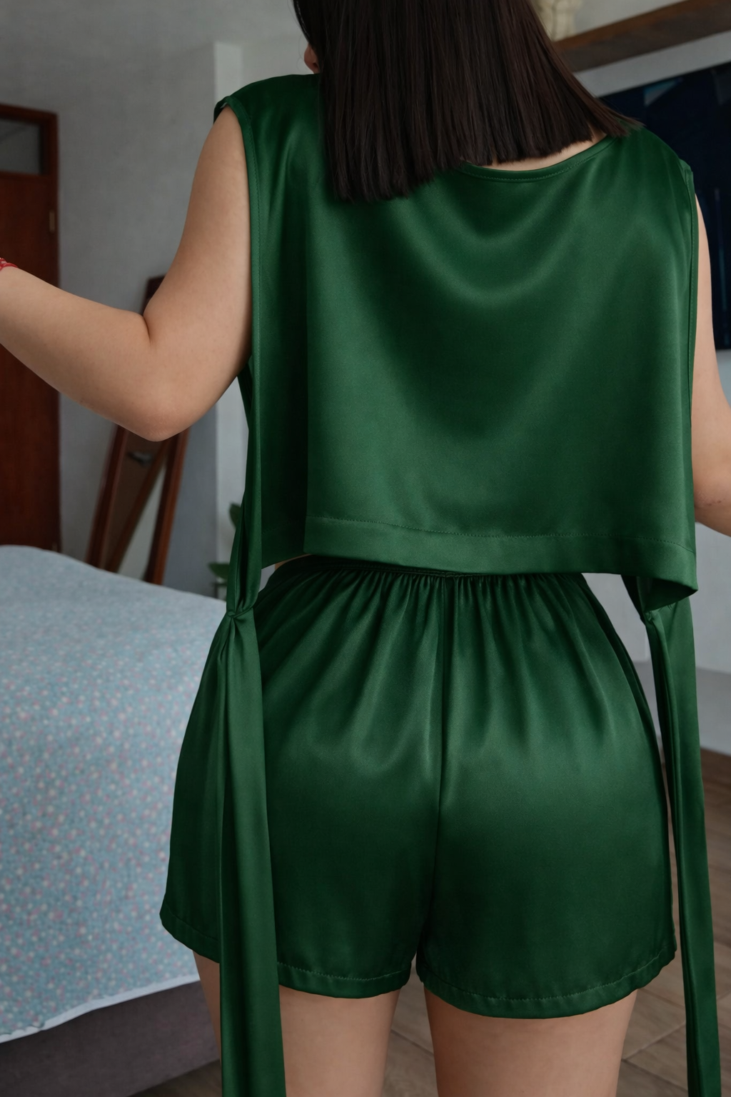 ROMINA LINEN ONE-PIECE OUTFIT JUMPSUIT - FOREST GREEN