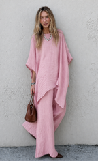 Elegant Linen Co-Ord Set – Premium Women's Loose Fit Two Piece Outfit