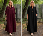 Premium Women's Linen Maxi Dress Relaxed Fit Button Front Long Dress