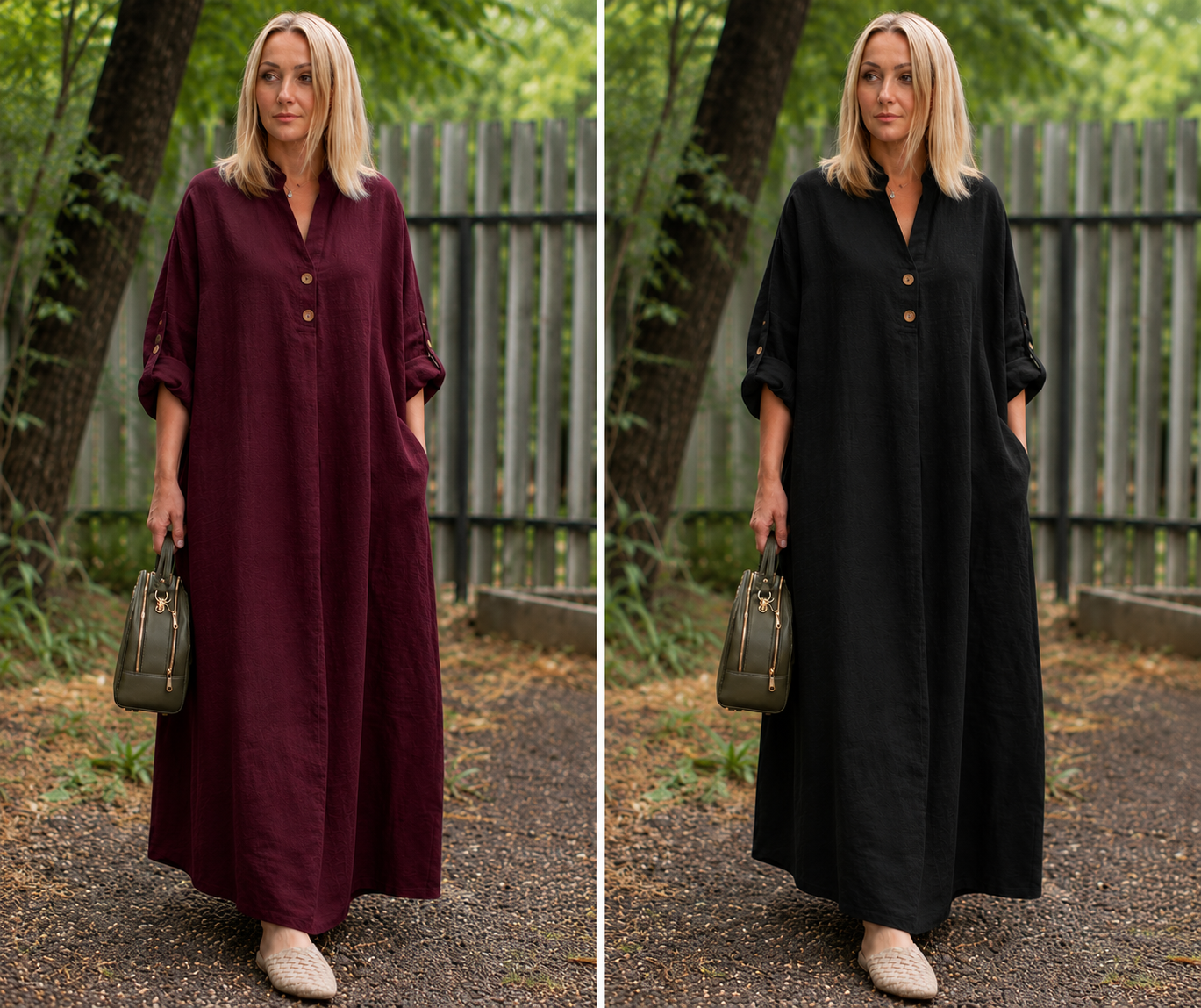Premium Women's Linen Maxi Dress Relaxed Fit Button Front Long Dress