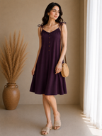 Soft Linen Tie-Shoulder Button Front Maxi Knee Length Dress