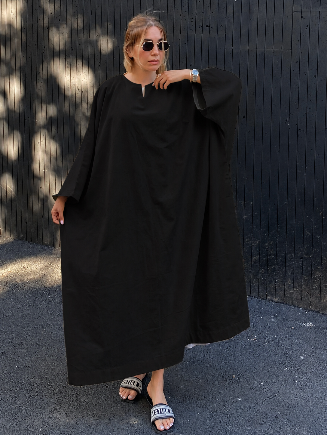 Premium Linen Batwing Kaftan Dress | Oversized Relaxed Fit Maxi Dress for Women