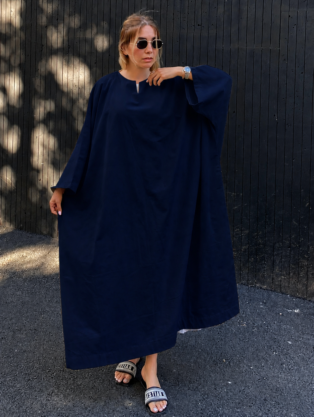 Premium Linen Batwing Kaftan Dress | Oversized Relaxed Fit Maxi Dress for Women