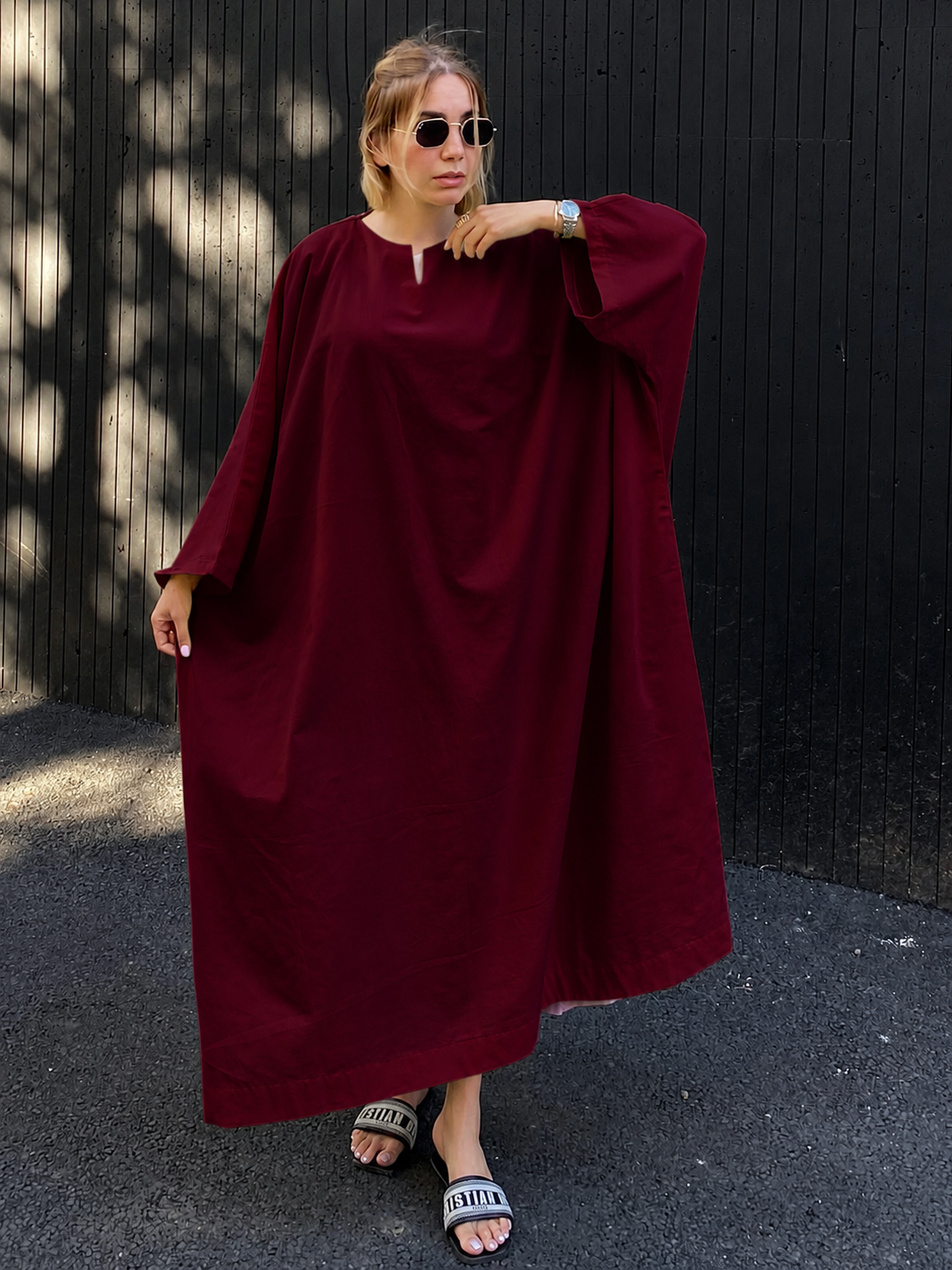 Premium Linen Batwing Kaftan Dress | Oversized Relaxed Fit Maxi Dress for Women