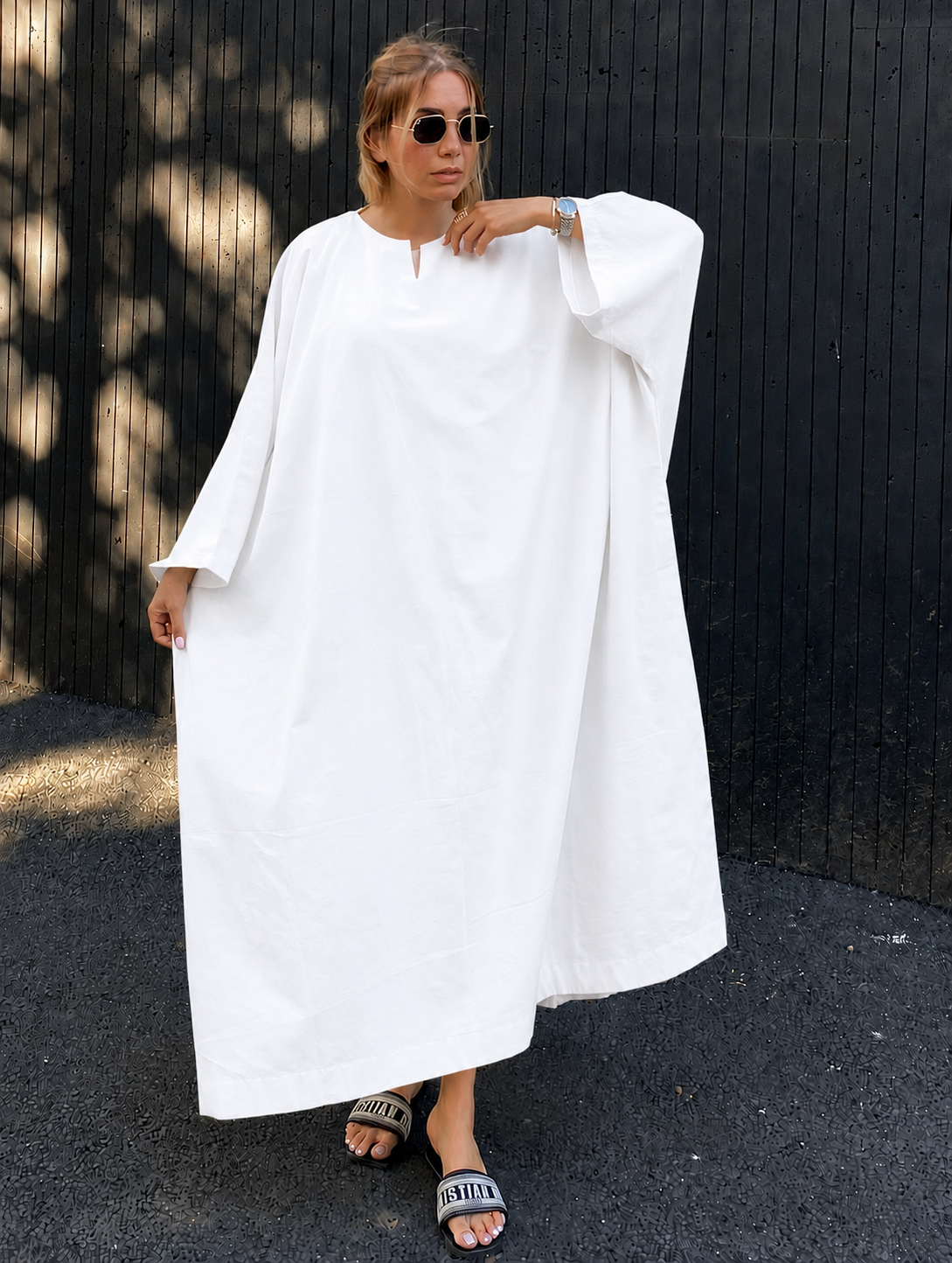 Premium Linen Batwing Kaftan Dress | Oversized Relaxed Fit Maxi Dress for Women
