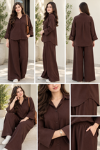 Plain Barbary Mocha Button Co-ord Set -BV1019