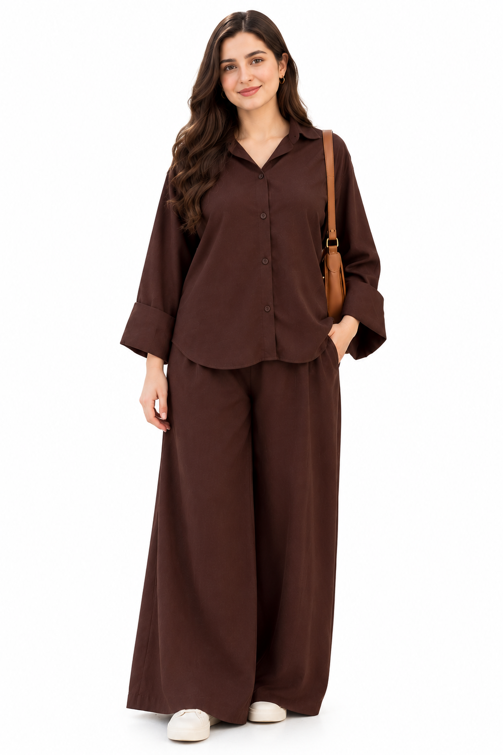 Plain Barbary Mocha Button Co-ord Set -BV1019