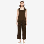 SILK TOP & PAJAMA SET - BROWN