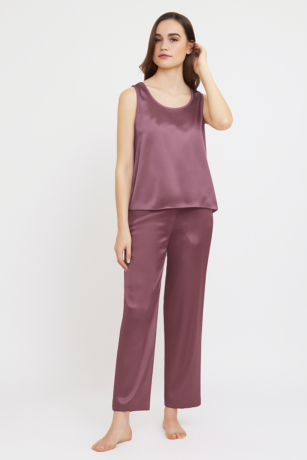 SILK TOP & PAJAMA SET - PINK