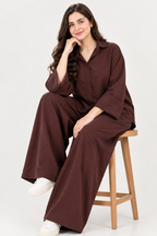Plain Barbary Mocha Button Co-ord Set -BV1019