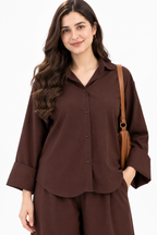 Plain Barbary Mocha Button Co-ord Set -BV1019