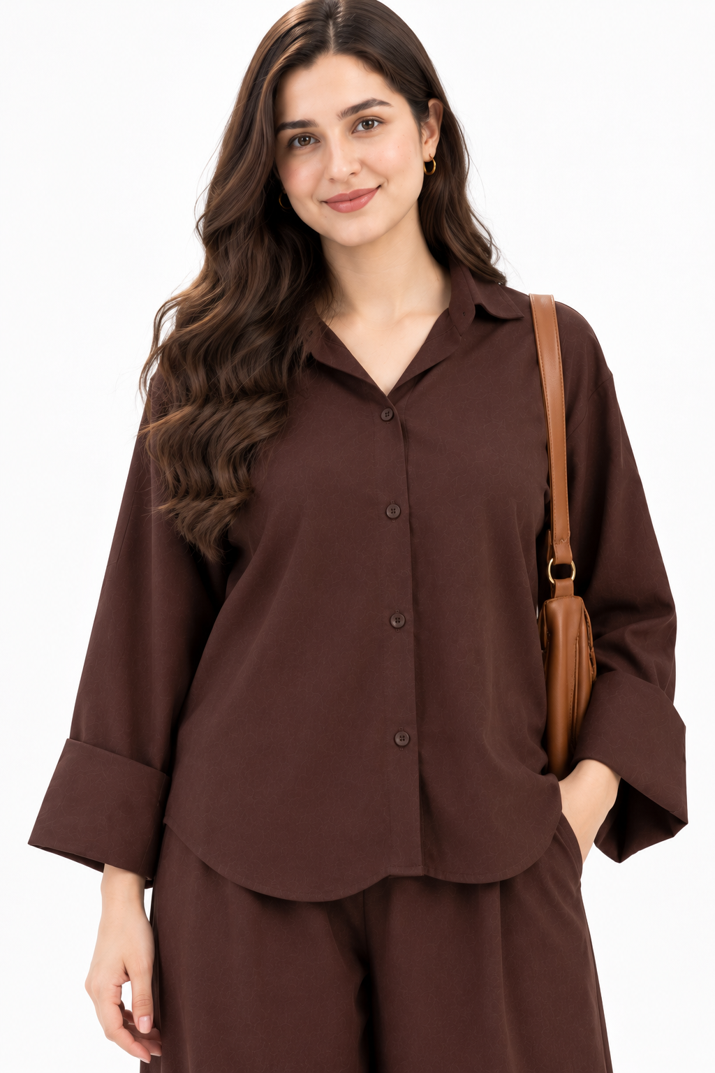 Plain Barbary Mocha Button Co-ord Set -BV1019
