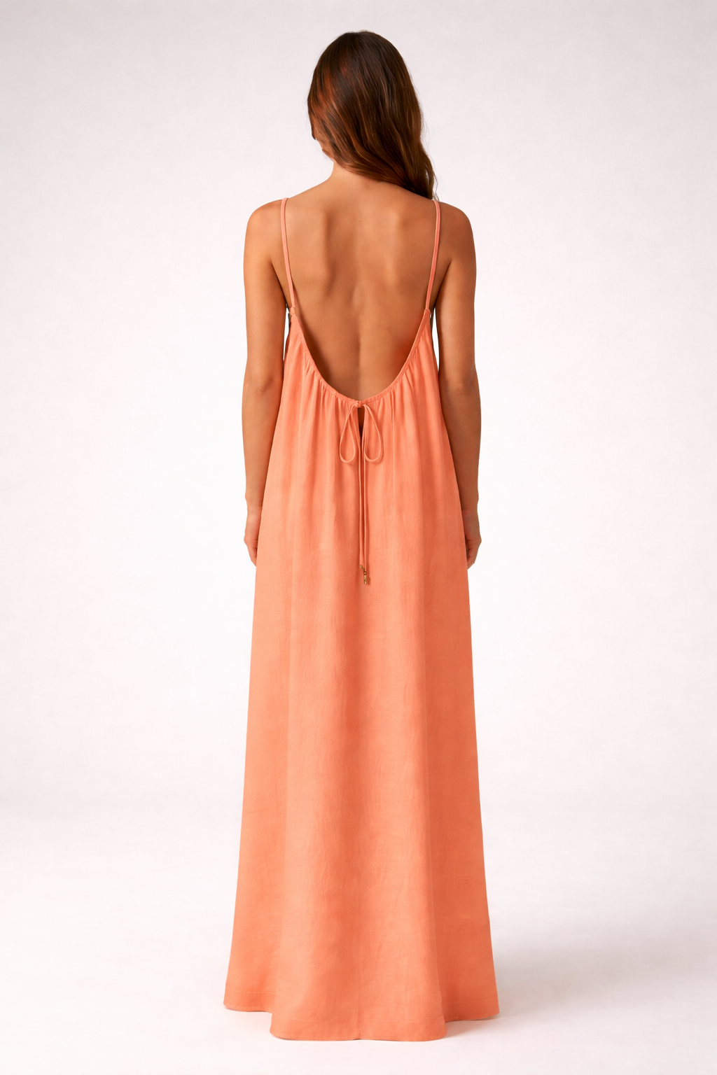 STUNNING BACKLESS MAXI DRESS - CORAL PEACH