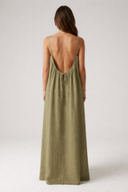 STUNNING BACKLESS MAXI DRESS - ARMY GREEN