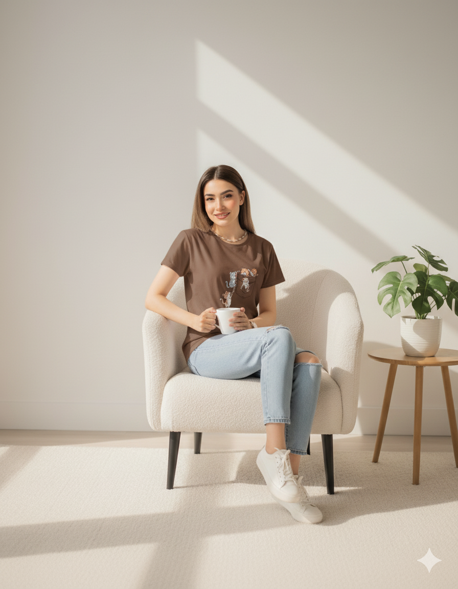 Kittens Cup Printed Basic Tees