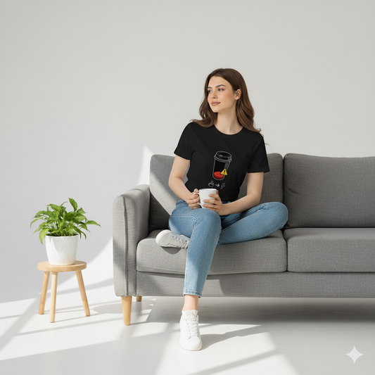 LOW BATTERY NEED COFFEE PRINTED  BASIC TEES