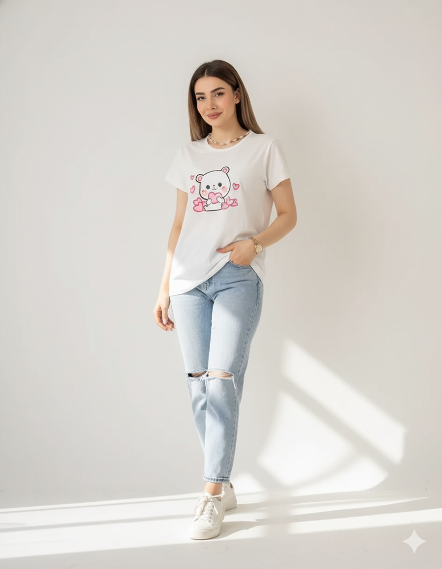 Bear Hearts Printed Basic Tees