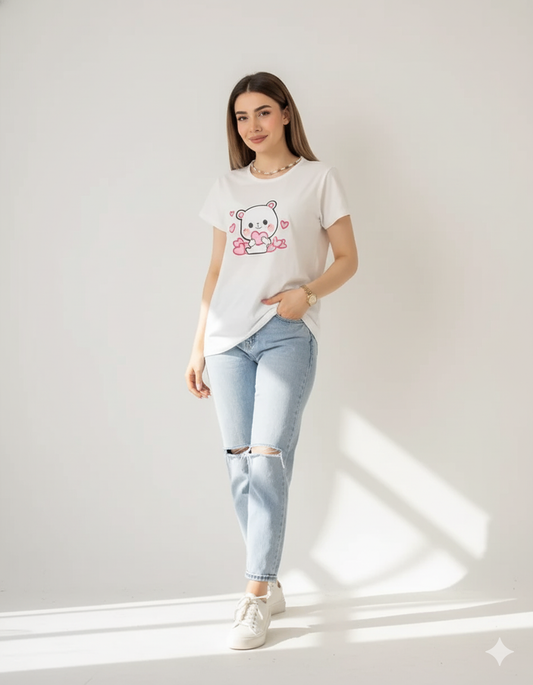 Bear Hearts Printed Basic Tees