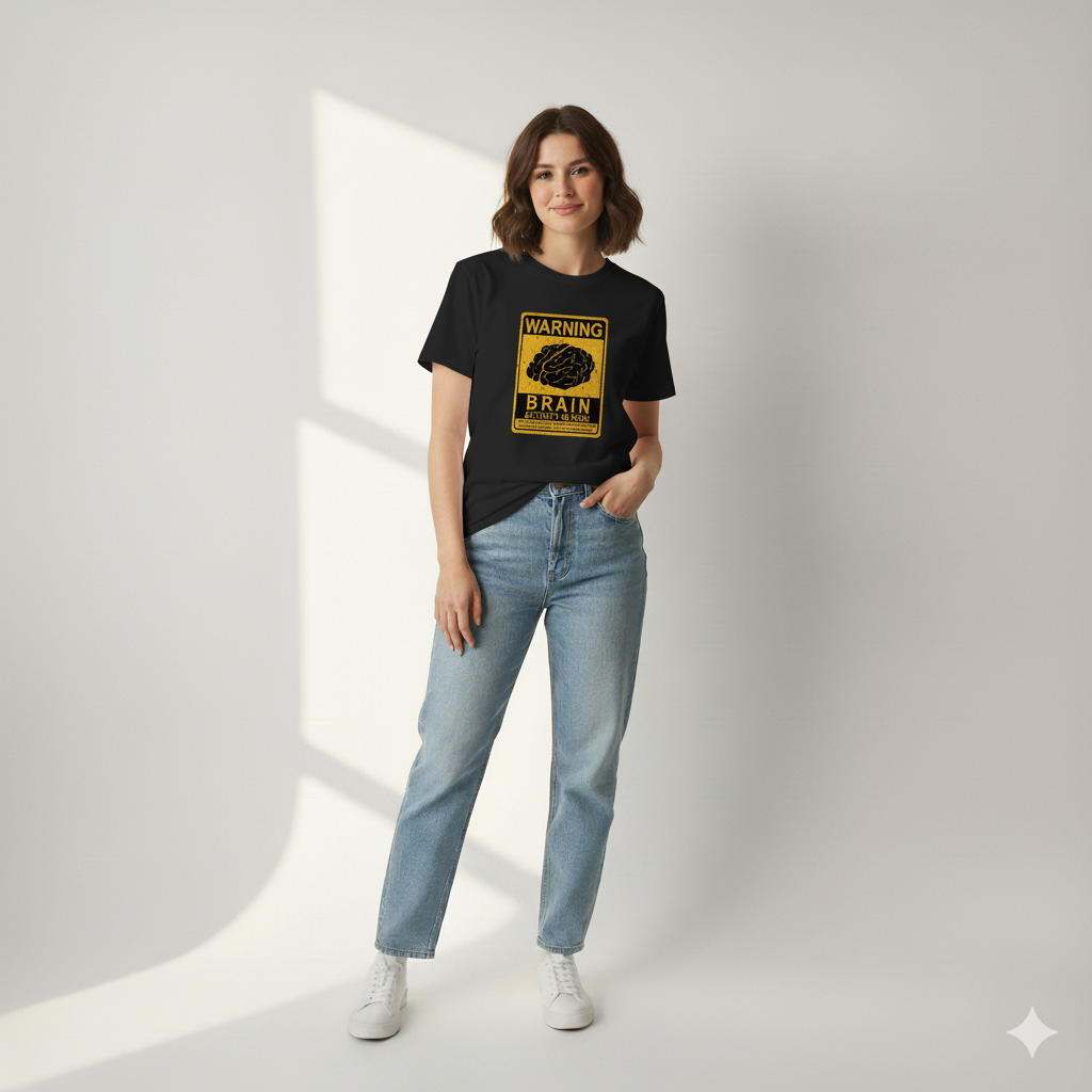 BRAIN WARNING PRINTED BASIC TEES