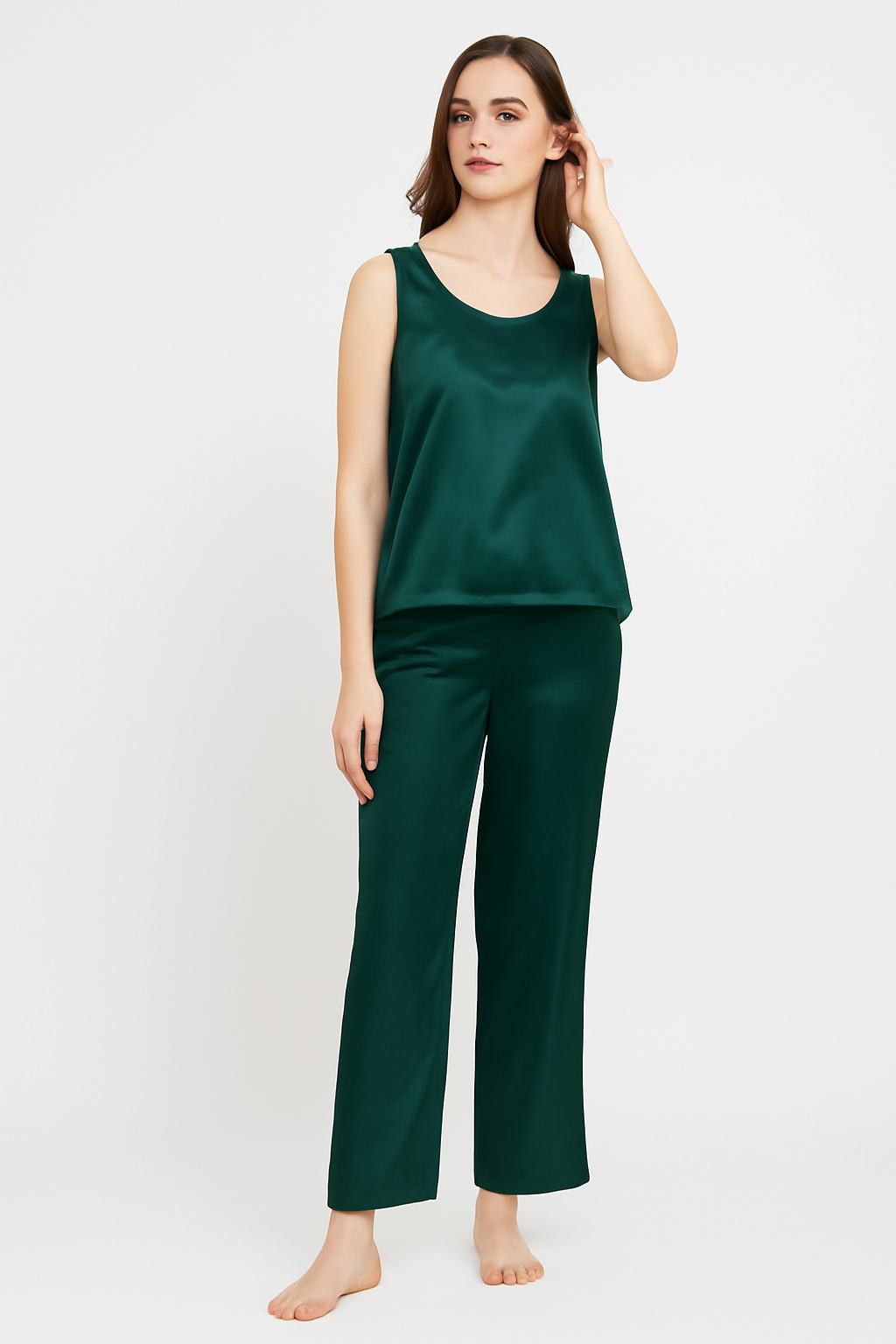 SILK TOP & PAJAMA SET - GREEN